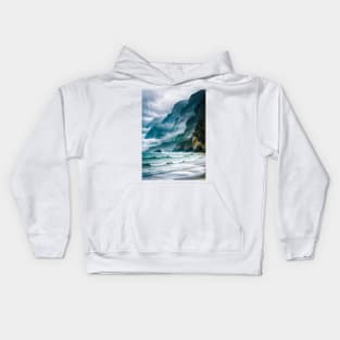 Foggy Cliffs by the Ocean Kids Hoodie